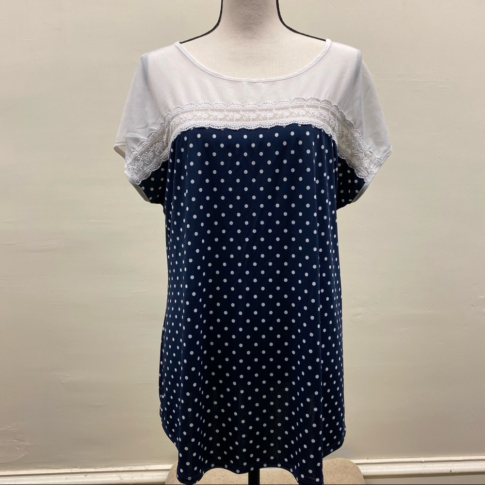 Faith & Joy Polka Dot Lace Tie Blouse